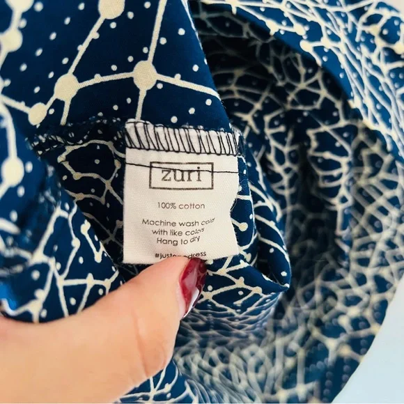 Zuri Bhoomki Navy Blue Printed A-Line Short Dress Size XS